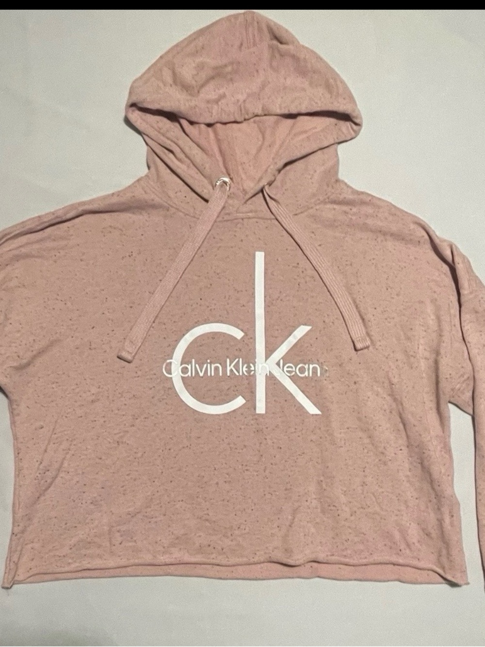 Calvin Klein Jeans Pink Cropped Hoodie Women’s Large CK Logo Speckled EUC